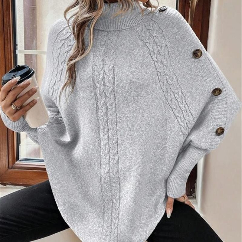 💖Women's Elegant High-Neck Asymmetrical Hem Cape Sweater