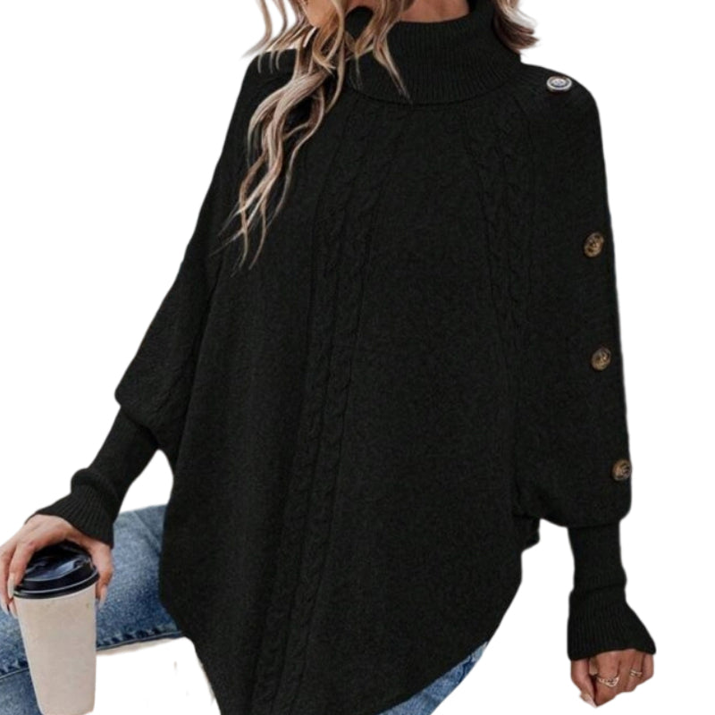 💖Women's Elegant High-Neck Asymmetrical Hem Cape Sweater