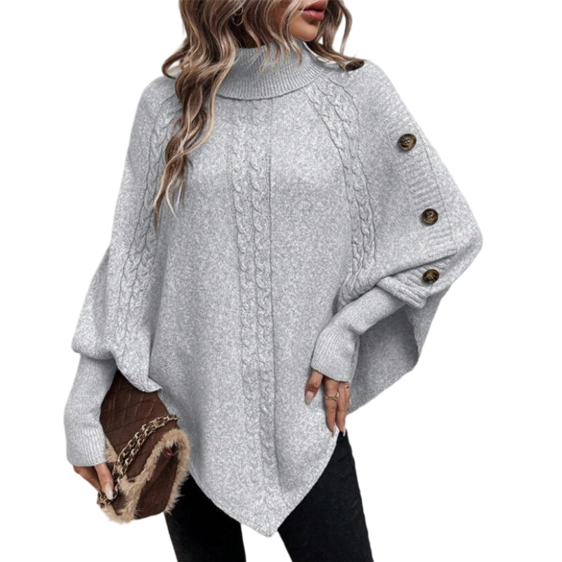 💖Women's Elegant High-Neck Asymmetrical Hem Cape Sweater