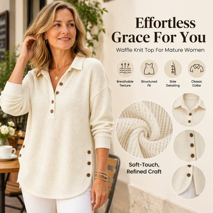 💖 Women's Waffle Knit Long Sleeve Top