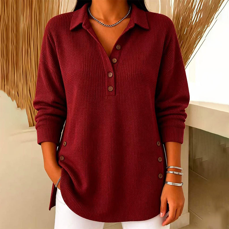 💖 Women's Waffle Knit Long Sleeve Top