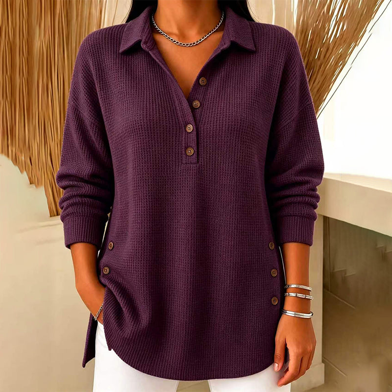 💖 Women's Waffle Knit Long Sleeve Top