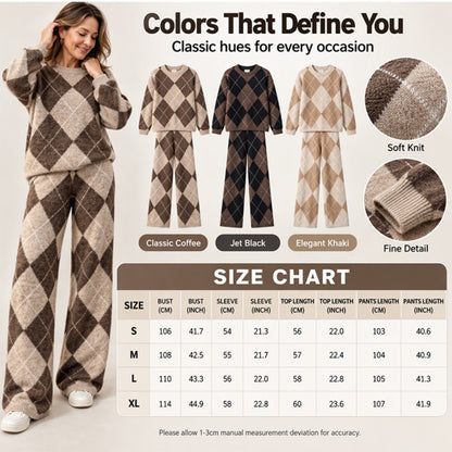 💖Women's Argyle Knit Sweater & Wide-Leg Pants Set