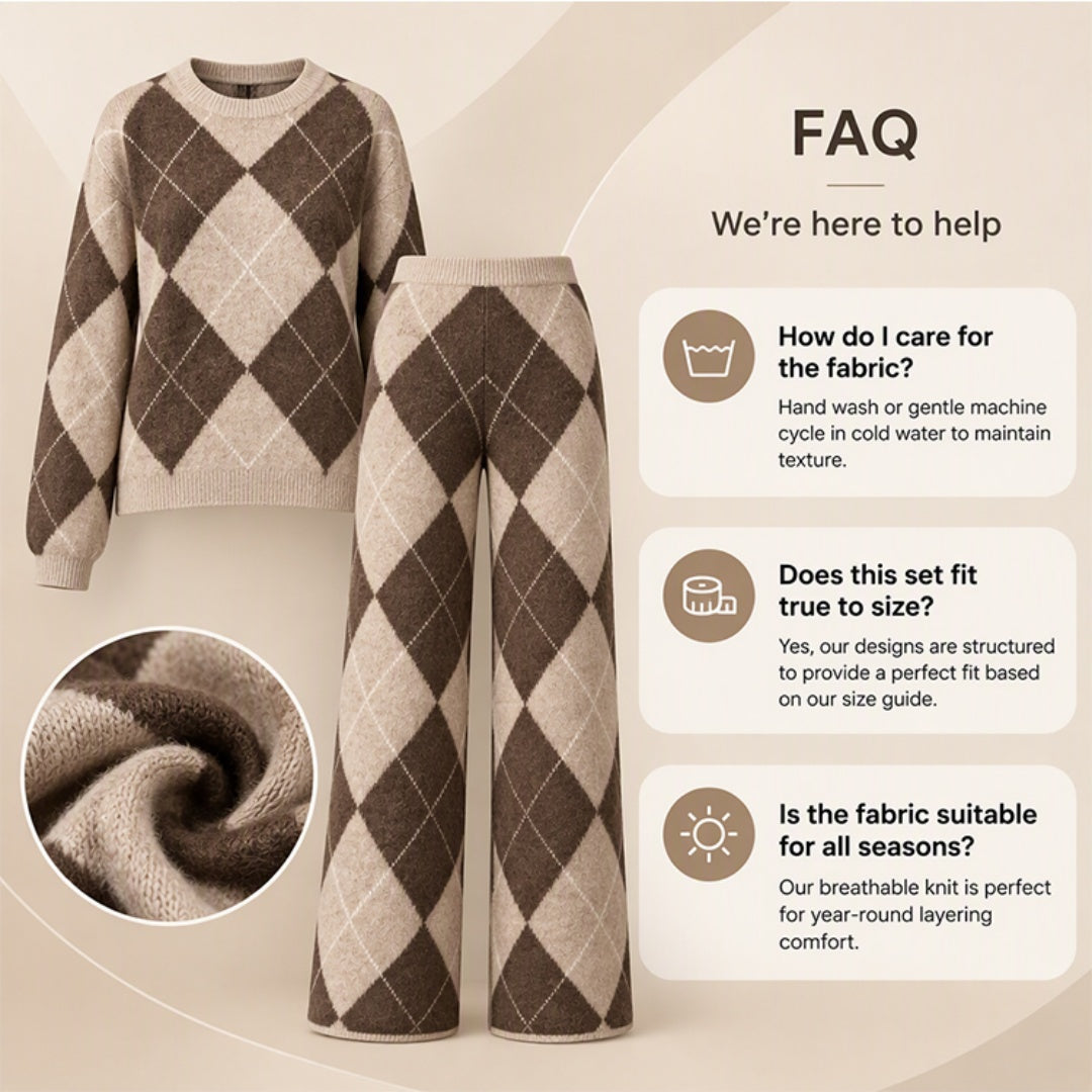 💖Women's Argyle Knit Sweater & Wide-Leg Pants Set
