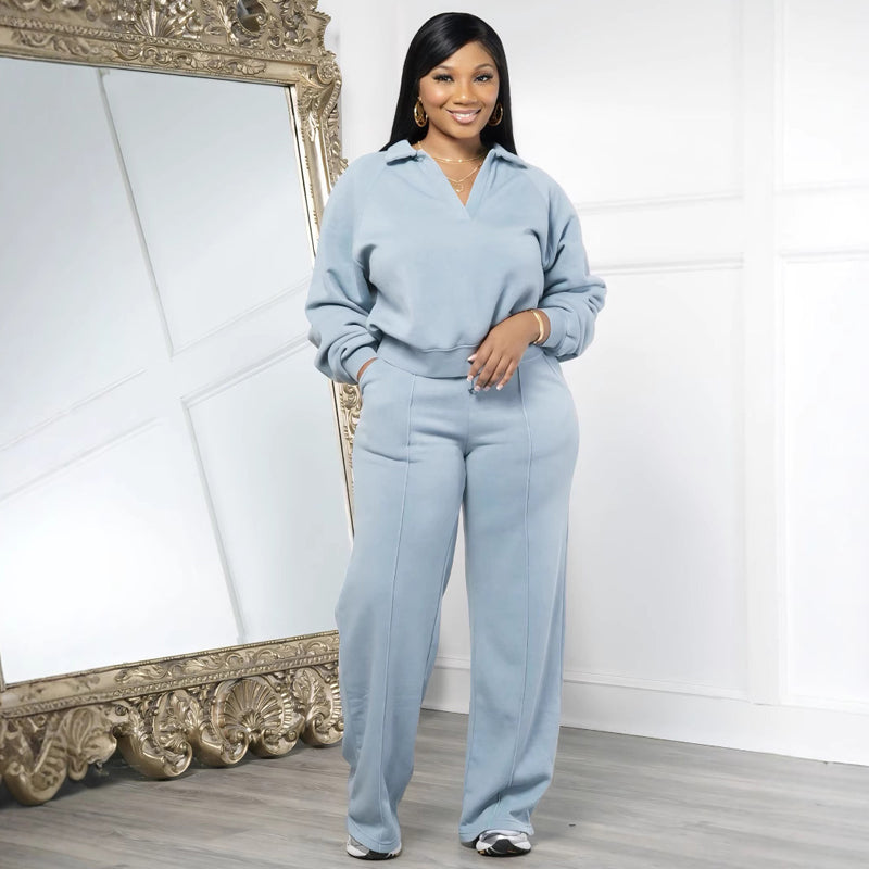 Long Sleeve Top & Elastic Drawstring Pants Set