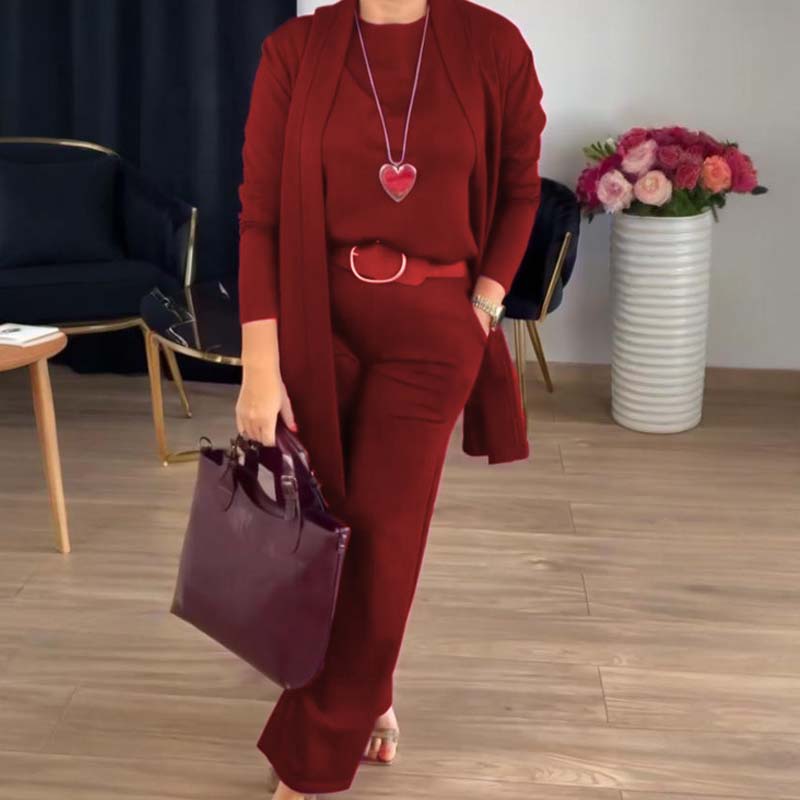 ✨Elegant Longline Cardigan & Top & Pants 3-Piece Set