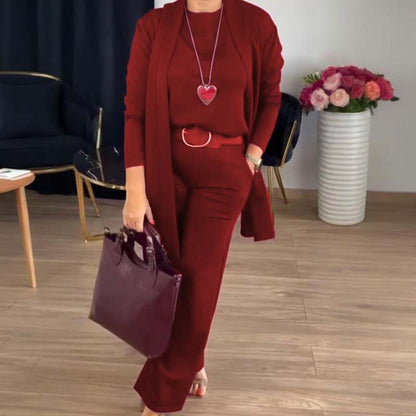 ✨Elegant Longline Cardigan & Top & Pants 3-Piece Set