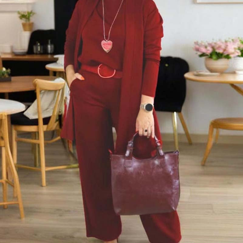 ✨Elegant Longline Cardigan & Top & Pants 3-Piece Set