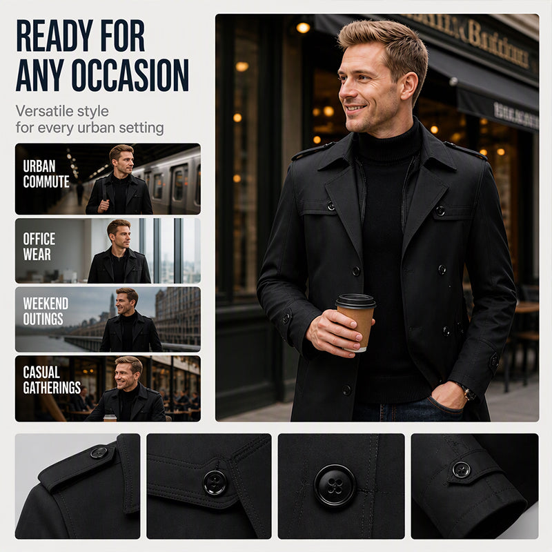 🧥Men's Mid-Length Trench Coat with Detachable Liner