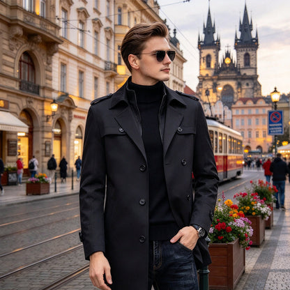 🧥Men's Mid-Length Trench Coat with Detachable Liner