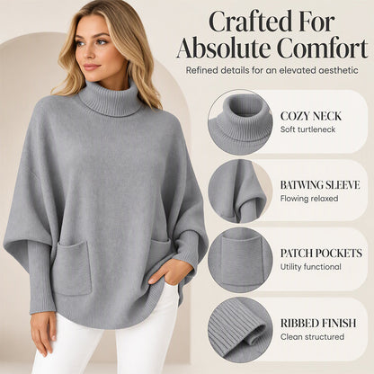 Women's Turtleneck Batwing Sleeve Knit Sweater