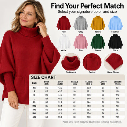 Women's Turtleneck Batwing Sleeve Knit Sweater