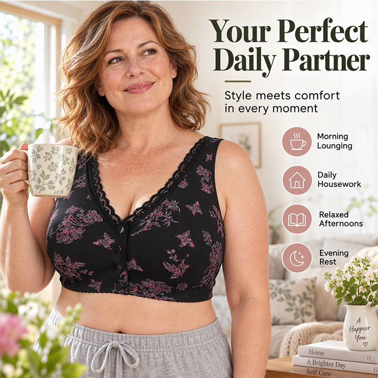 🌸Women's Plus Size Front Button Floral Print Wireless Bra