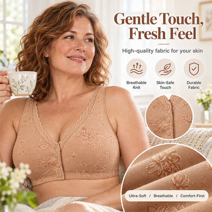 🌸Women's Plus Size Front Button Floral Print Wireless Bra