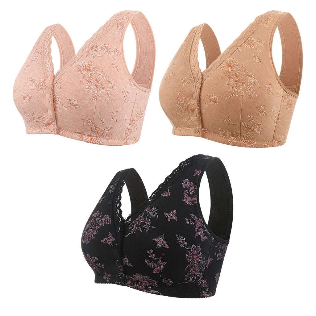 🌸Women's Plus Size Front Button Floral Print Wireless Bra