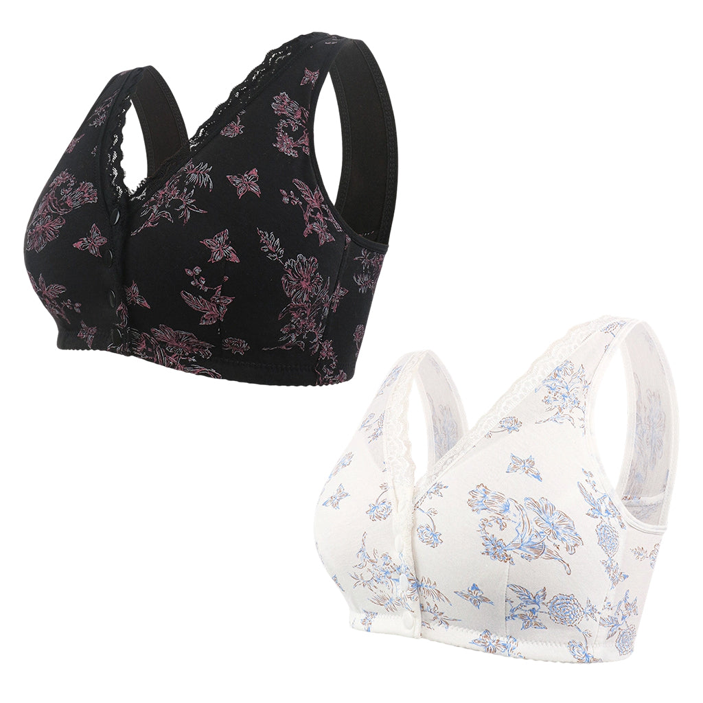 🌸Women's Plus Size Front Button Floral Print Wireless Bra