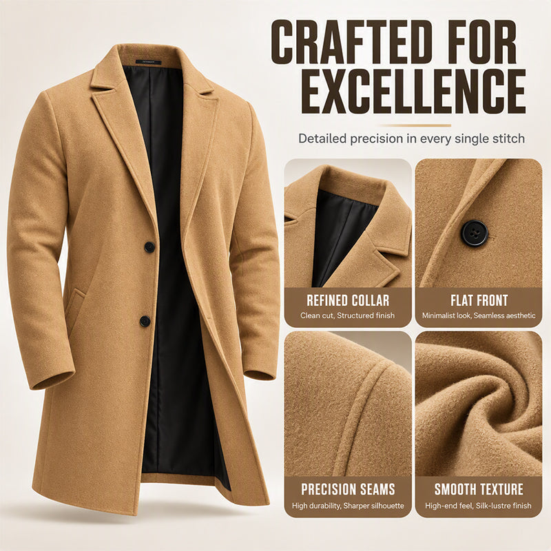 🍁Men's Classic Single-Breasted Mid-Length Overcoat