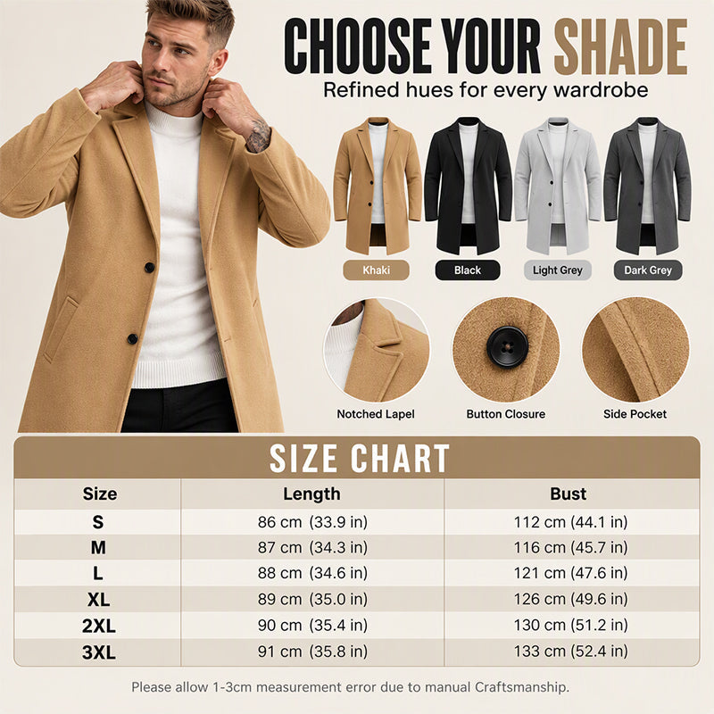 🍁Men's Classic Single-Breasted Mid-Length Overcoat