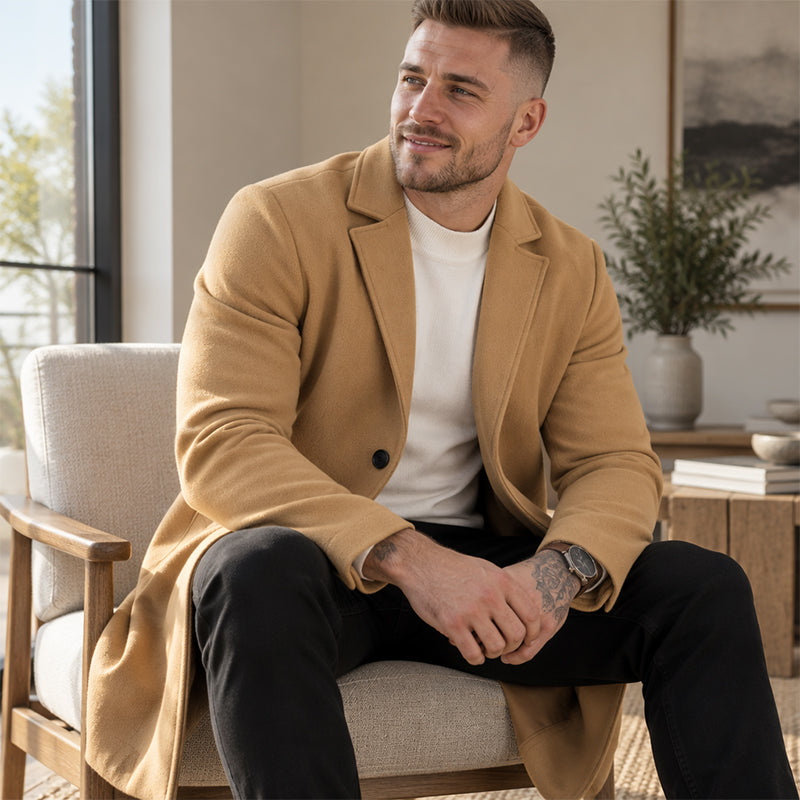 🍁Men's Classic Single-Breasted Mid-Length Overcoat