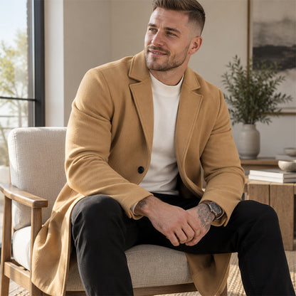 🍁Men's Classic Single-Breasted Mid-Length Overcoat