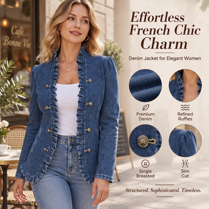 ✨Women's Chic Ruffle Trim Denim Jacket