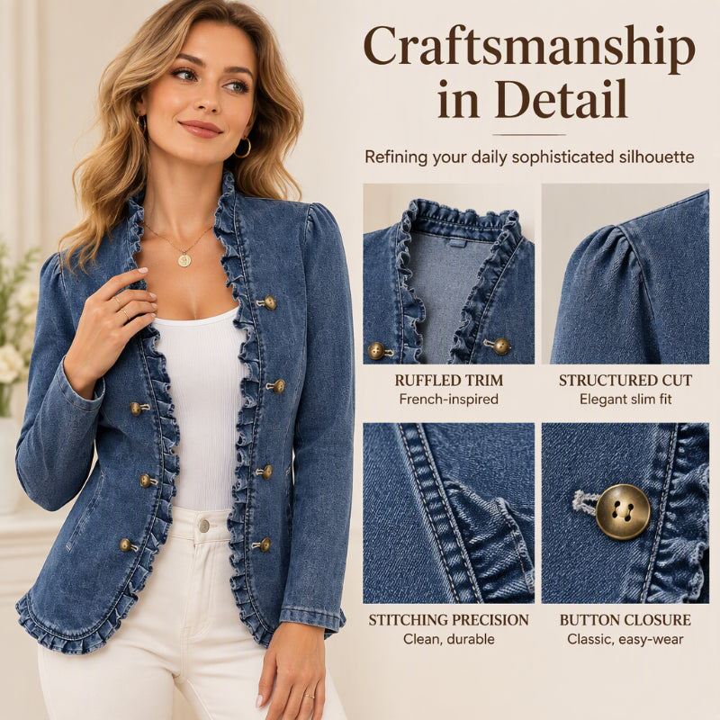 ✨Women's Chic Ruffle Trim Denim Jacket