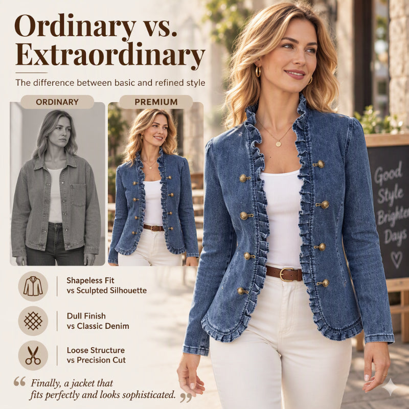 ✨Women's Chic Ruffle Trim Denim Jacket