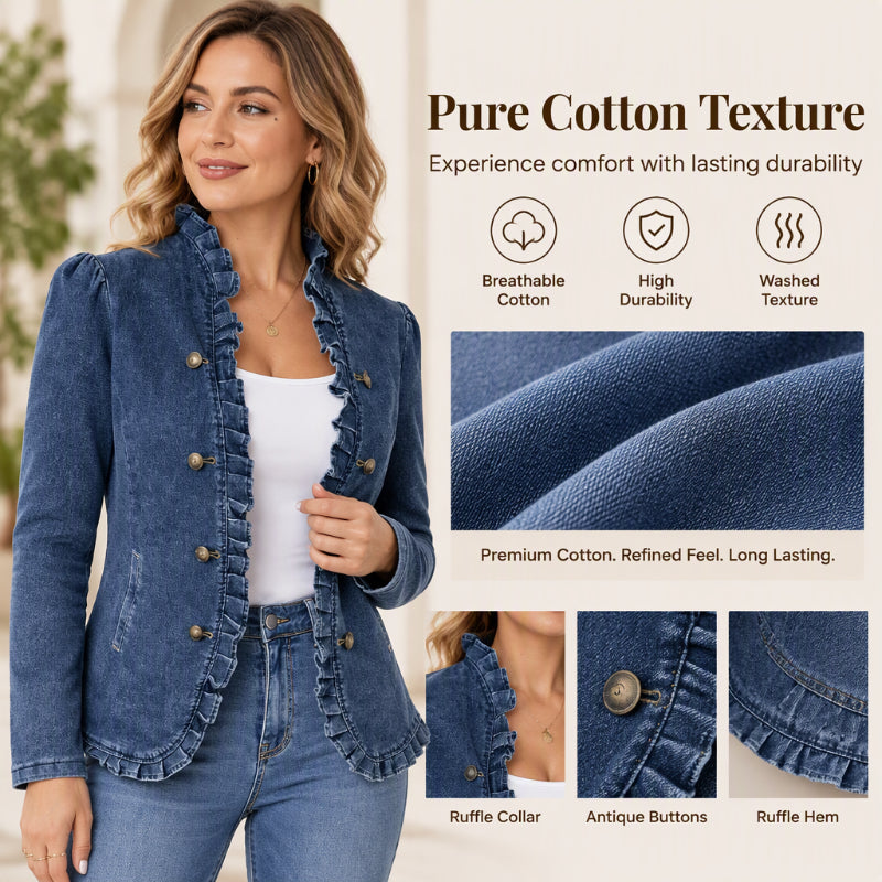 ✨Women's Chic Ruffle Trim Denim Jacket