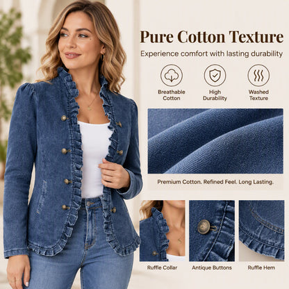 ✨Women's Chic Ruffle Trim Denim Jacket