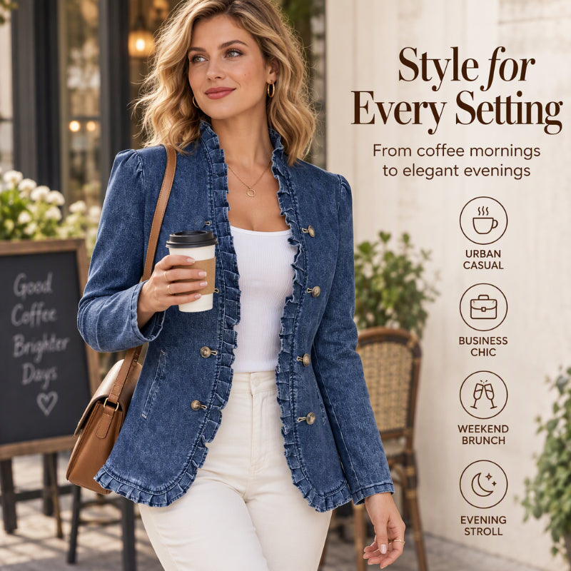 ✨Women's Chic Ruffle Trim Denim Jacket
