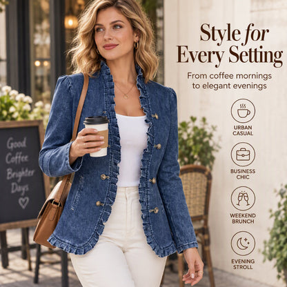✨Women's Chic Ruffle Trim Denim Jacket