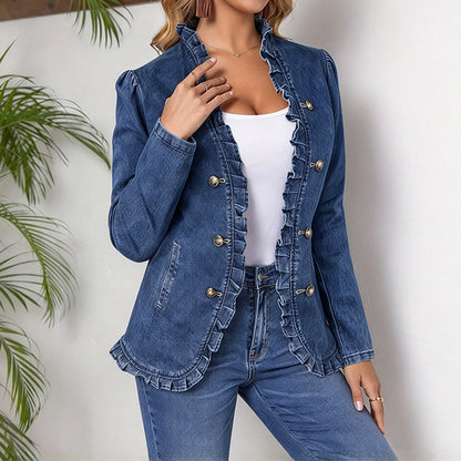 ✨Women's Chic Ruffle Trim Denim Jacket