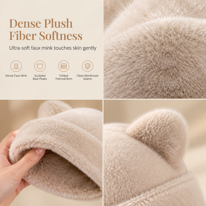 🐱Women Fluffy Faux Mink Fur Beanie Hat with Cute Bear Ears Warm Winter Cold Weather Pullover Cap🧢