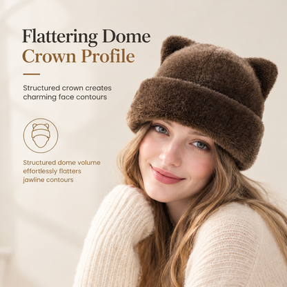 🐱Women Fluffy Faux Mink Fur Beanie Hat with Cute Bear Ears Warm Winter Cold Weather Pullover Cap🧢