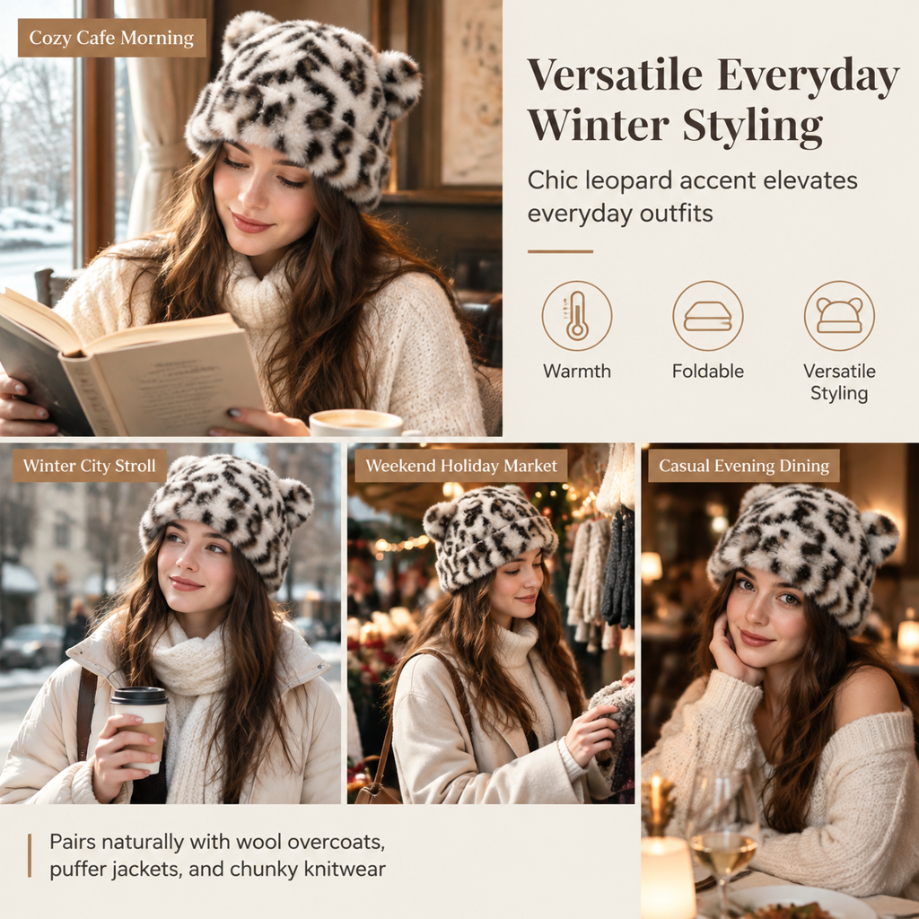 🐱Women Fluffy Faux Mink Fur Beanie Hat with Cute Bear Ears Warm Winter Cold Weather Pullover Cap🧢