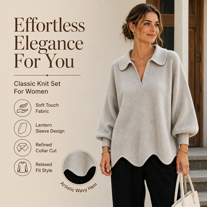 🕊️Women's Elegant V-Neck Sweater with Lantern Sleeves