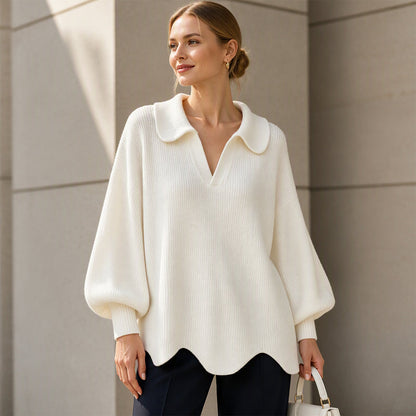 🕊️Women's Elegant V-Neck Sweater with Lantern Sleeves