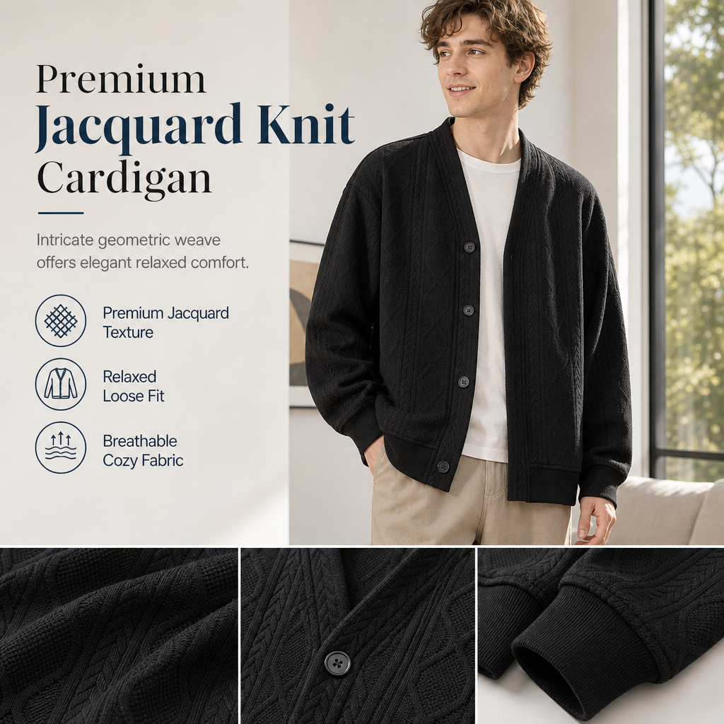 ✨Jacquard Knit Loose Fit Cardigan for Men