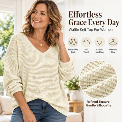 ✨Women's Casual V-Neck Waffle Knit Top