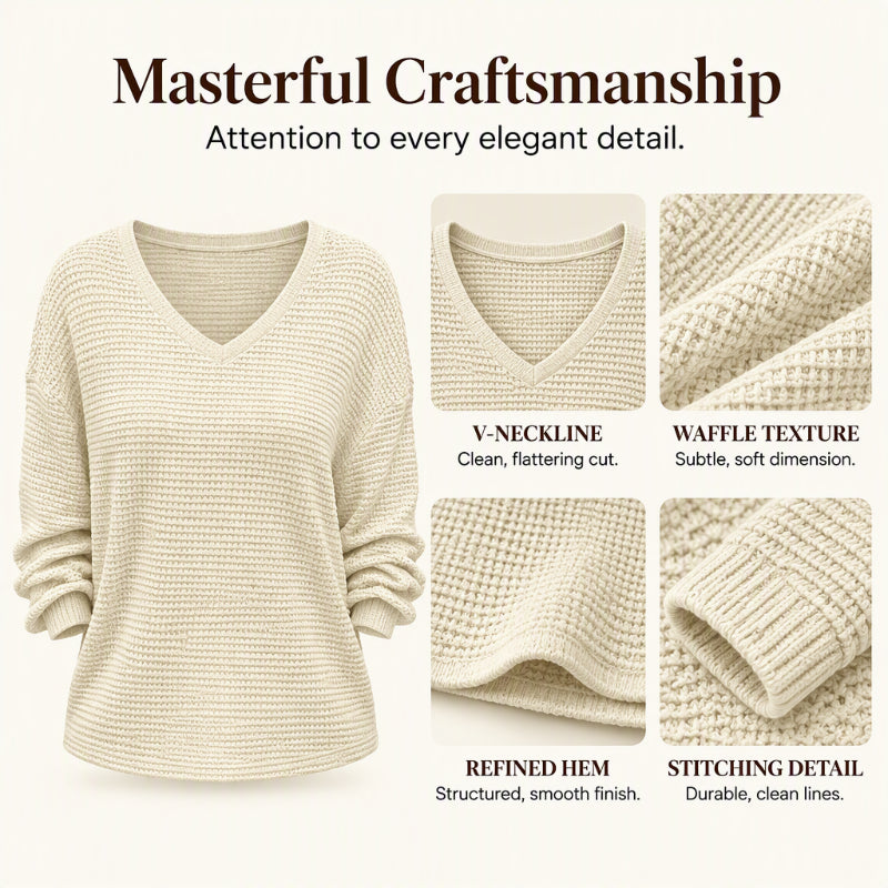 ✨Women's Casual V-Neck Waffle Knit Top