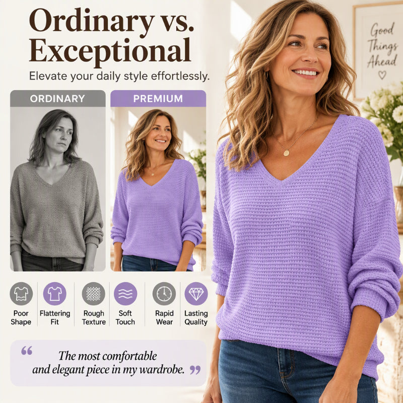 ✨Women's Casual V-Neck Waffle Knit Top