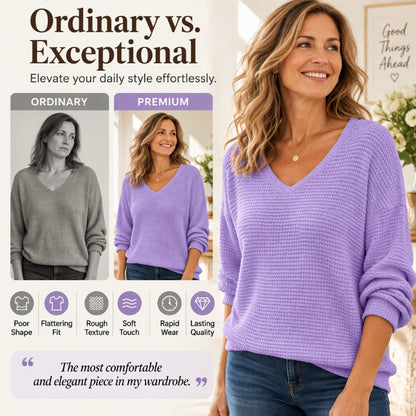 ✨Women's Casual V-Neck Waffle Knit Top