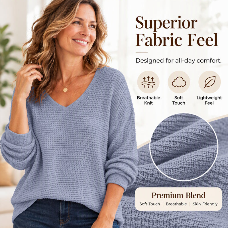 ✨Women's Casual V-Neck Waffle Knit Top