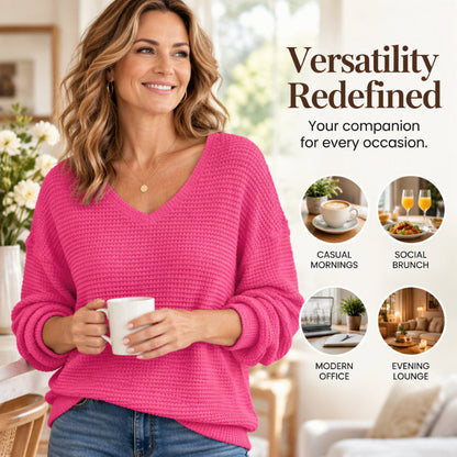 ✨Women's Casual V-Neck Waffle Knit Top