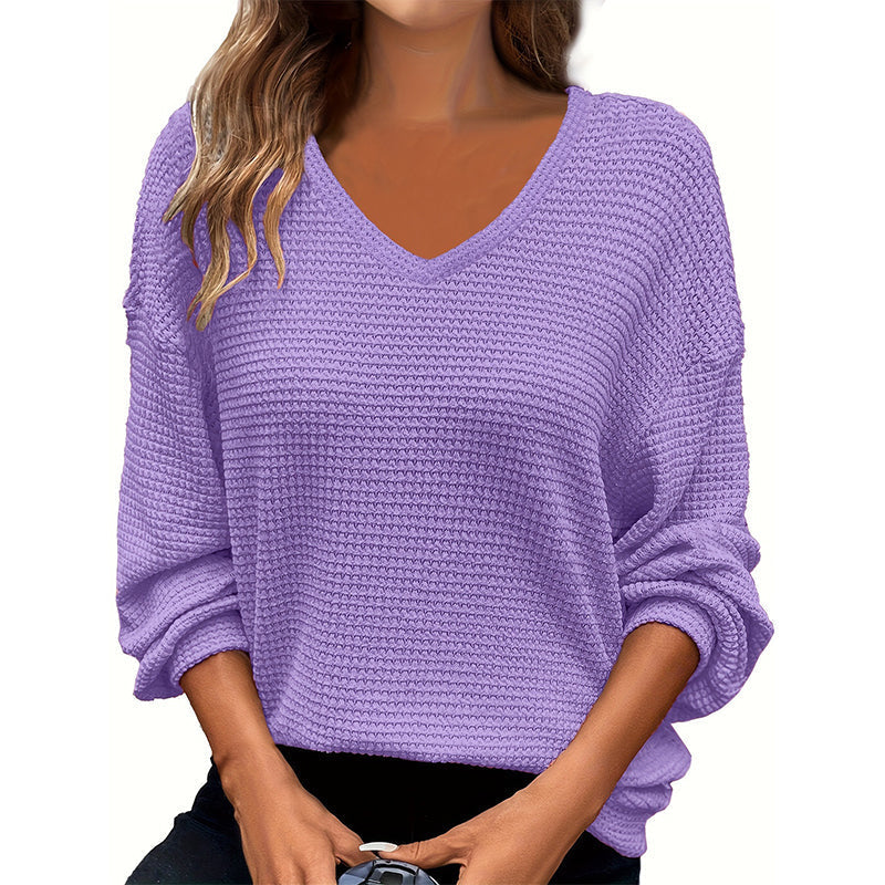 ✨Women's Casual V-Neck Waffle Knit Top