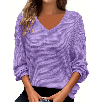 ✨Women's Casual V-Neck Waffle Knit Top
