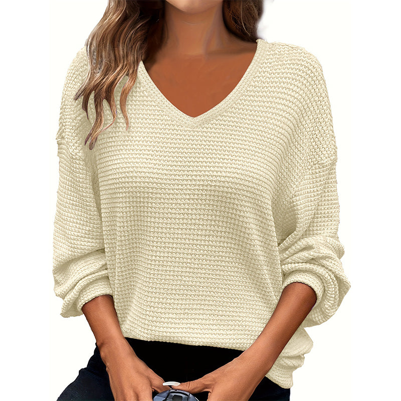 ✨Women's Casual V-Neck Waffle Knit Top