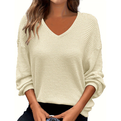✨Women's Casual V-Neck Waffle Knit Top