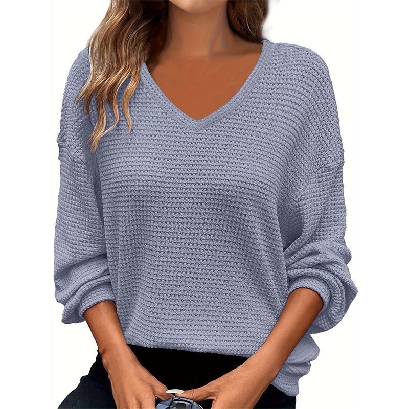 ✨Women's Casual V-Neck Waffle Knit Top