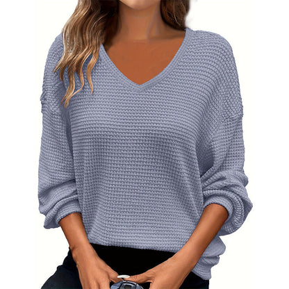 ✨Women's Casual V-Neck Waffle Knit Top